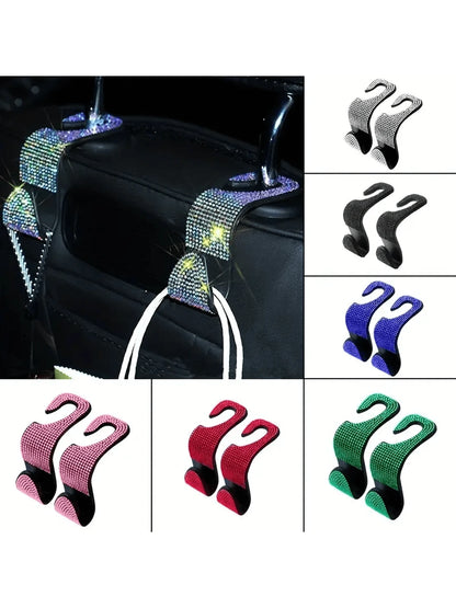 Sparkling Rhinestone Car Headrest Hook- Fashionable Car Wallet/Purse Hanger With Adjustable Strap- Luxury Car Interior Accessory Suitable For Men And Women, Perfect For Handbags, Wallets And Shoppin