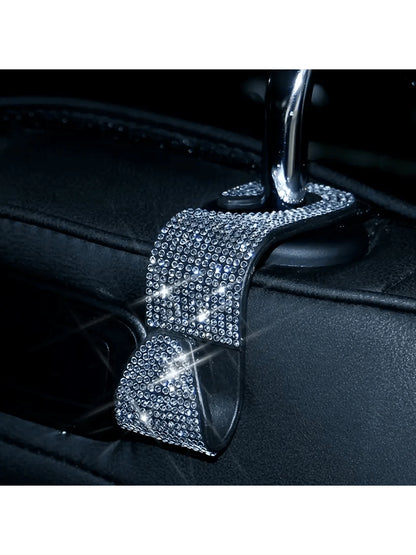 Sparkling Rhinestone Car Headrest Hook- Fashionable Car Wallet/Purse Hanger With Adjustable Strap- Luxury Car Interior Accessory Suitable For Men And Women, Perfect For Handbags, Wallets And Shoppin