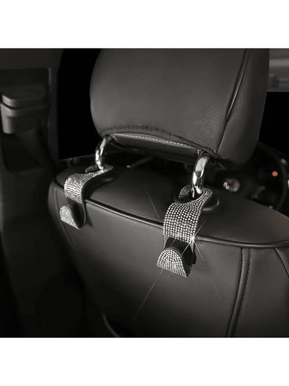 Sparkling Rhinestone Car Headrest Hook- Fashionable Car Wallet/Purse Hanger With Adjustable Strap- Luxury Car Interior Accessory Suitable For Men And Women, Perfect For Handbags, Wallets And Shoppin