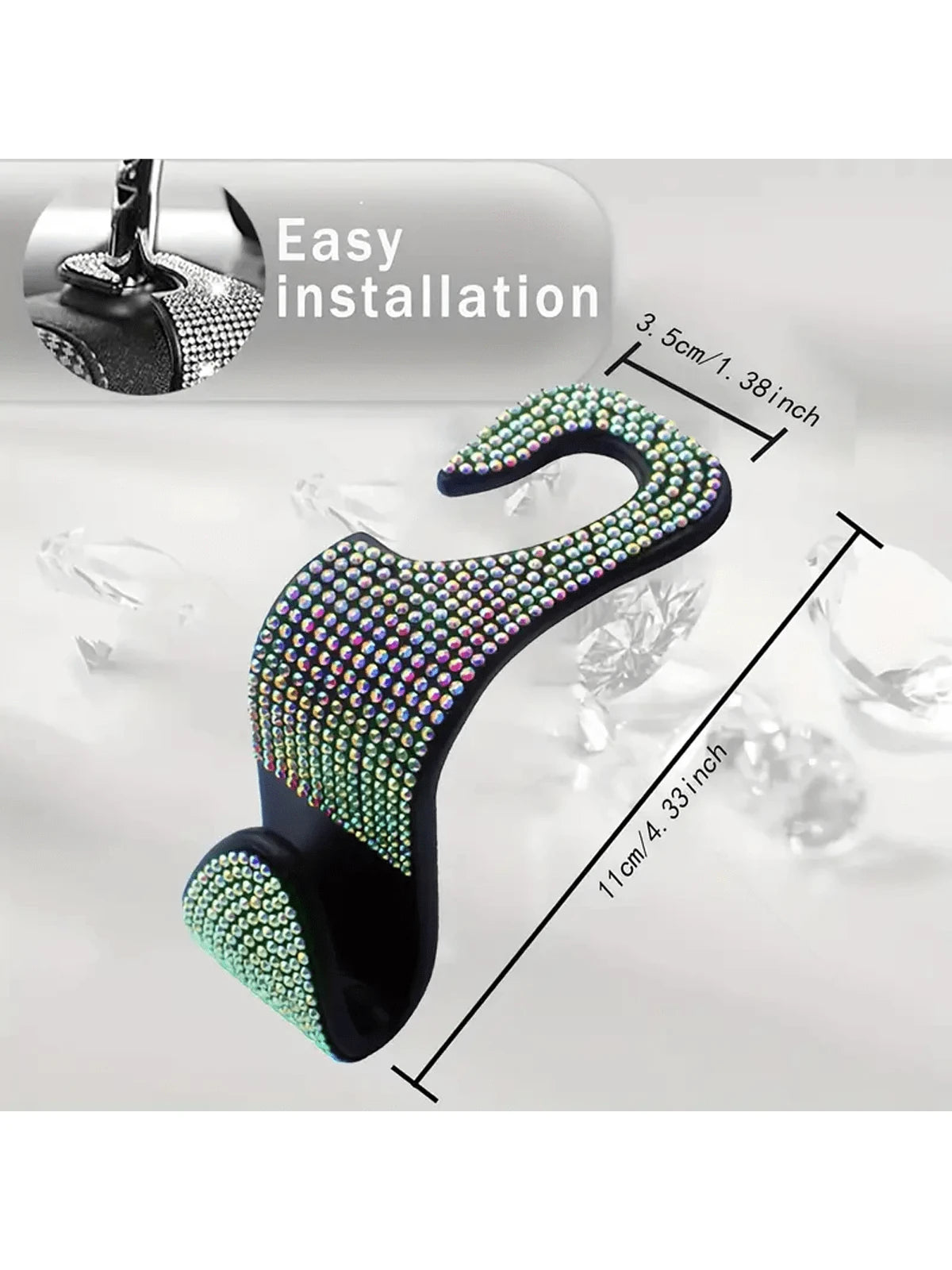 Sparkling Rhinestone Car Headrest Hook- Fashionable Car Wallet/Purse Hanger With Adjustable Strap- Luxury Car Interior Accessory Suitable For Men And Women, Perfect For Handbags, Wallets And Shoppin