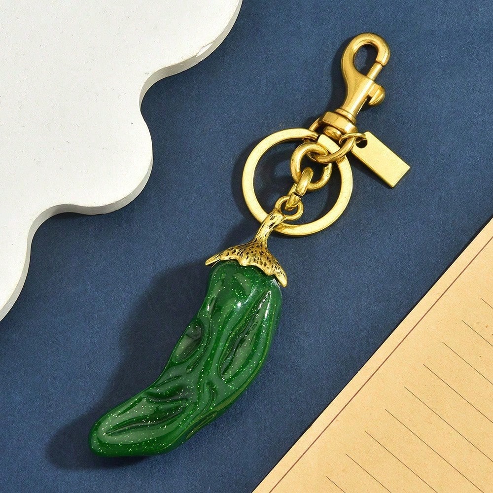 Spicy Foodie Chili Themed Bag Charm With Glitter Resin & Metal Accents, Keychain For Fashion Outfits, Food Festivals, Mexican Fiesta, Picnics &