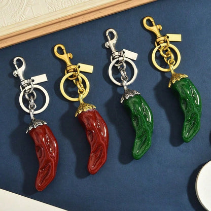Spicy Foodie Chili Themed Bag Charm With Glitter Resin & Metal Accents, Keychain For Fashion Outfits, Food Festivals, Mexican Fiesta, Picnics &