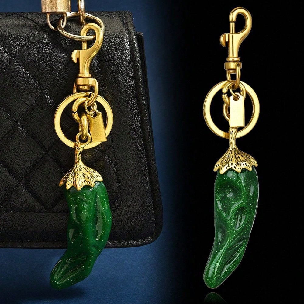 Spicy Foodie Chili Themed Bag Charm With Glitter Resin & Metal Accents, Keychain For Fashion Outfits, Food Festivals, Mexican Fiesta, Picnics &