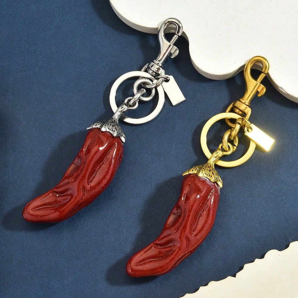 Spicy Foodie Chili Themed Bag Charm With Glitter Resin & Metal Accents, Keychain For Fashion Outfits, Food Festivals, Mexican Fiesta, Picnics &