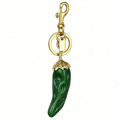 Spicy Foodie Chili Themed Bag Charm With Glitter Resin & Metal Accents, Keychain For Fashion Outfits, Food Festivals, Mexican Fiesta, Picnics &