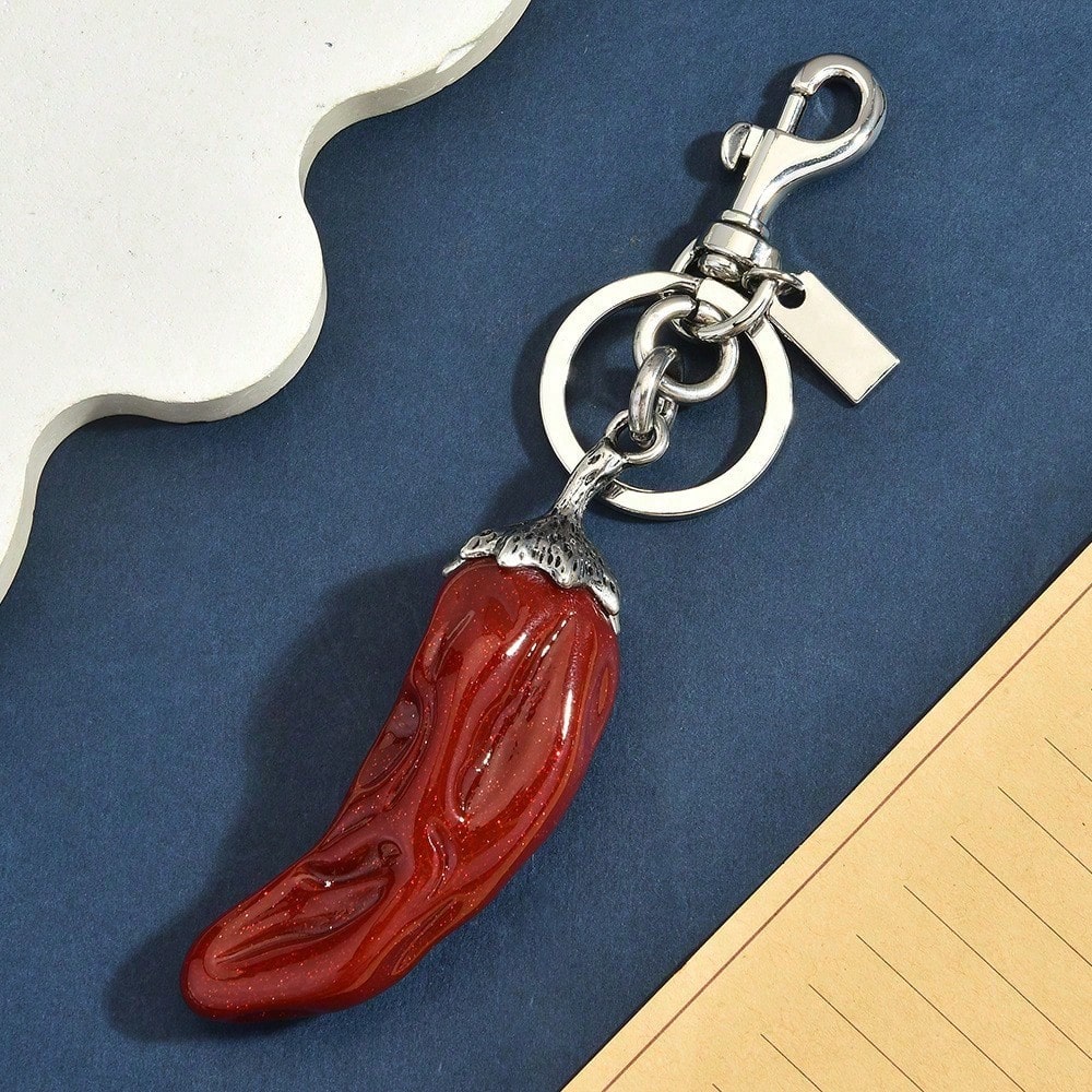 Spicy Foodie Chili Themed Bag Charm With Glitter Resin & Metal Accents, Keychain For Fashion Outfits, Food Festivals, Mexican Fiesta, Picnics &
