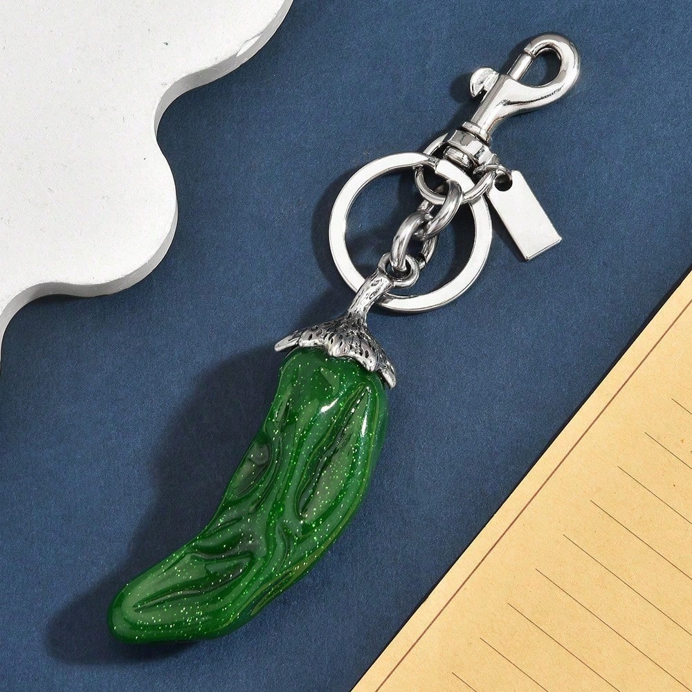 Spicy Foodie Chili Themed Bag Charm With Glitter Resin & Metal Accents, Keychain For Fashion Outfits, Food Festivals, Mexican Fiesta, Picnics &
