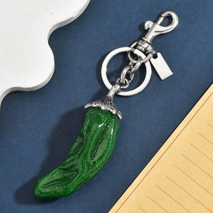 Spicy Foodie Chili Themed Bag Charm With Glitter Resin & Metal Accents, Keychain For Fashion Outfits, Food Festivals, Mexican Fiesta, Picnics &