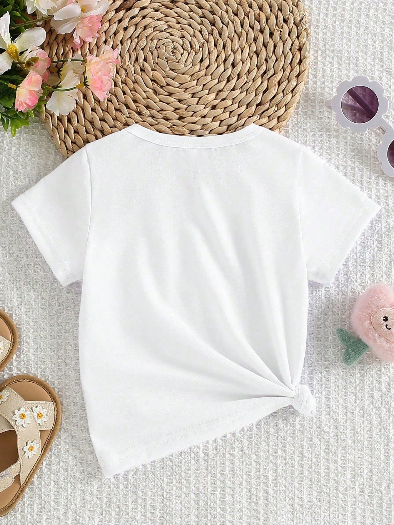 Spring And Summer Infant Girls Casual Fashion Creative Personalized Refreshing Simple Cute Kawaii Cartoon Pink Bow Love Pattern Print Casual Style Basic Short T-Shirt Comfortable Daily Wear Cozy Summe