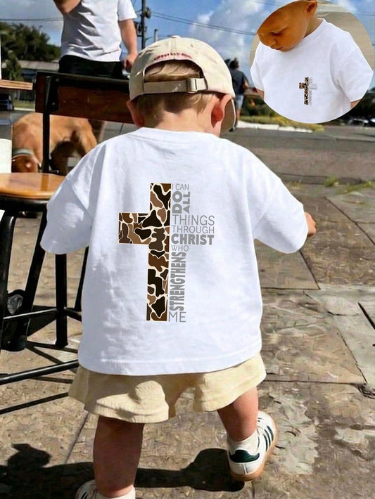 Spring & Summer Casual Stylish Creative Personalized Fresh Simple Cute Cropped T-Shirt, Comfortable Daily Wear For Infants And Toddlers