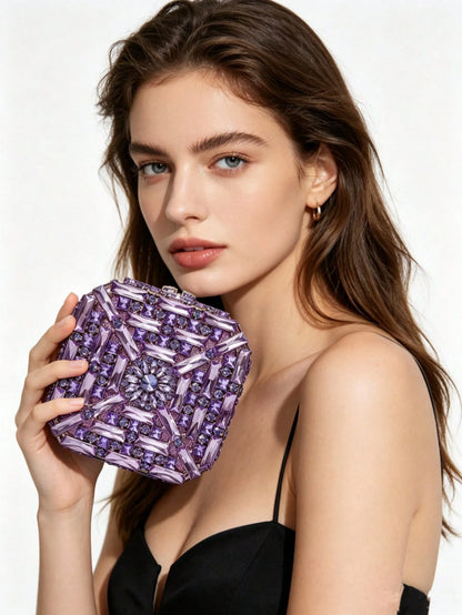 Square Glass Rhinestone Evening Purses Crystal Women Wedding Prom Clutches Bags Diamond Dinner Banquet Handbags Bags