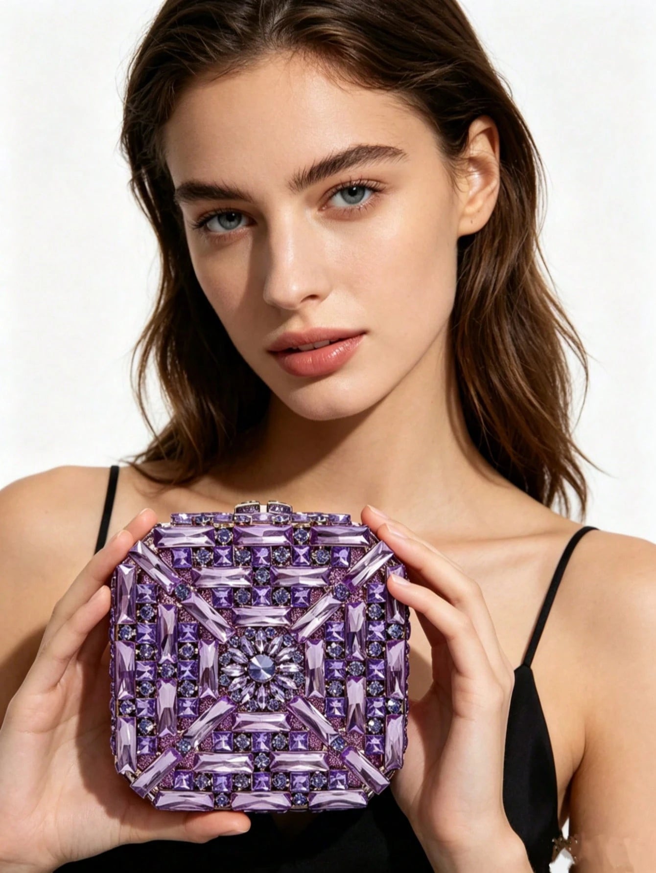 Square Glass Rhinestone Evening Purses Crystal Women Wedding Prom Clutches Bags Diamond Dinner Banquet Handbags Bags