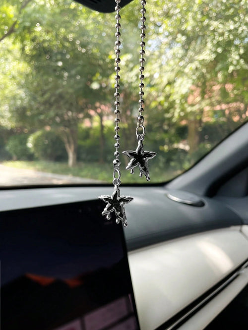 Star & Moon Car Hanging Ornament Creative Alloy Star Moon Car Interior Hanging Decor Car Decoration Pendant