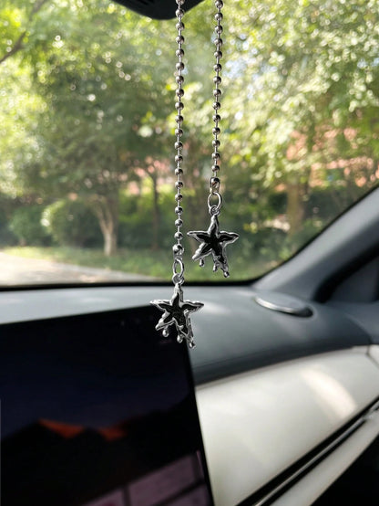 Star & Moon Car Hanging Ornament Creative Alloy Star Moon Car Interior Hanging Decor Car Decoration Pendant