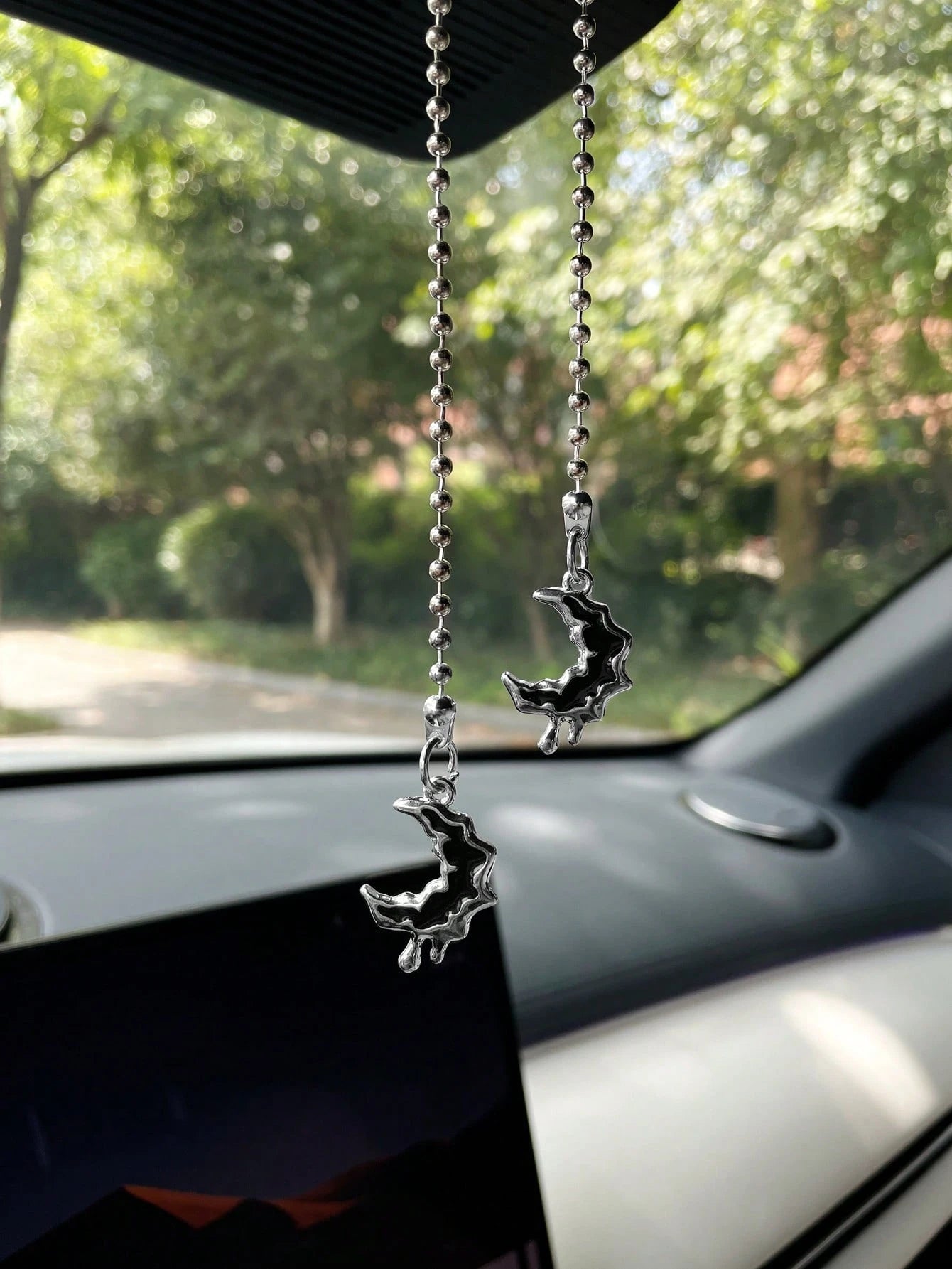 Star & Moon Car Hanging Ornament Creative Alloy Star Moon Car Interior Hanging Decor Car Decoration Pendant
