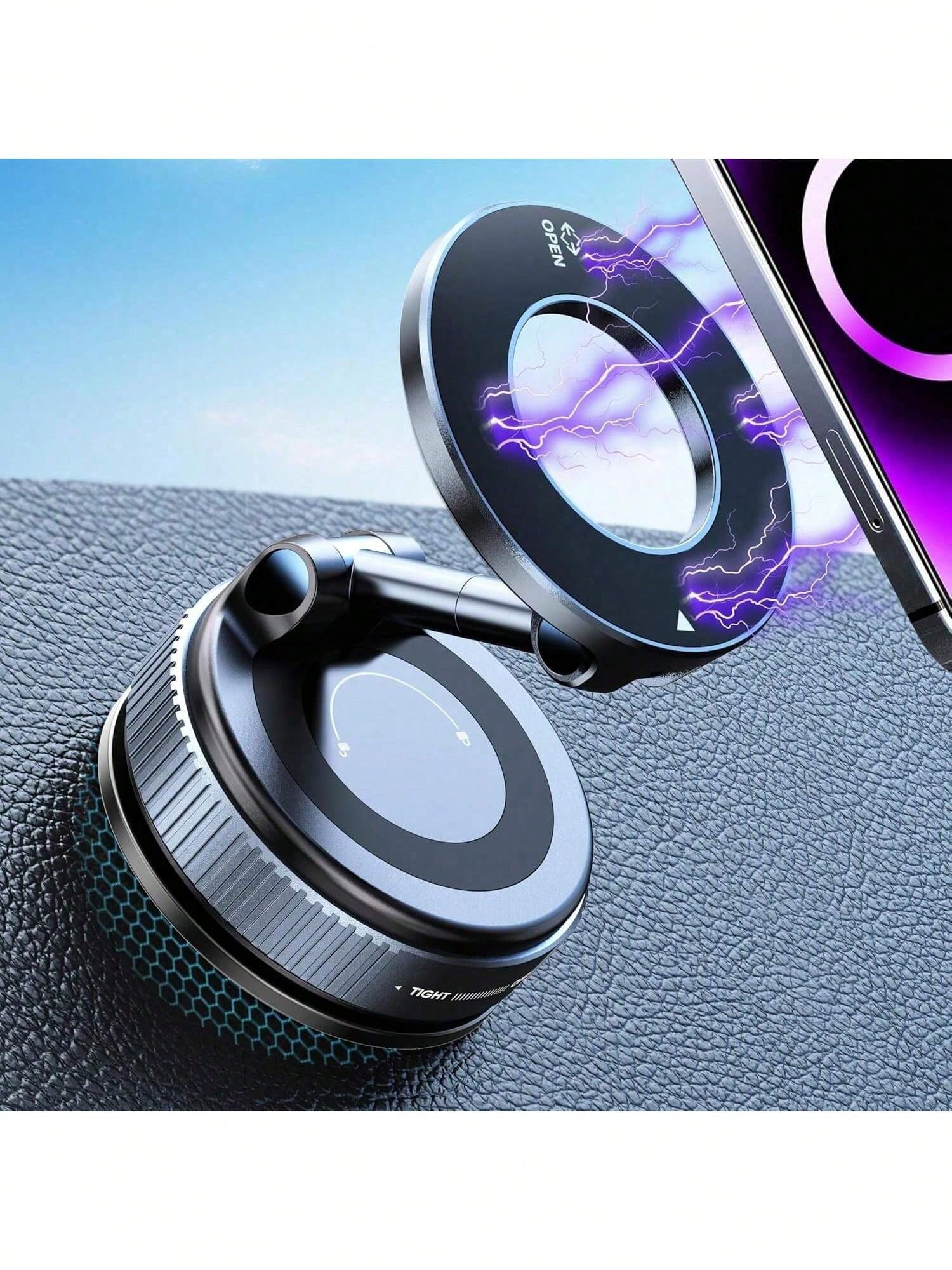 Strong Magnetic Leather Texture Car Phone Holder, 360° Rotating Suction Cup, UV-Resistant Epoxy Resin, Universal Dashboard Windshield Navigation Mount