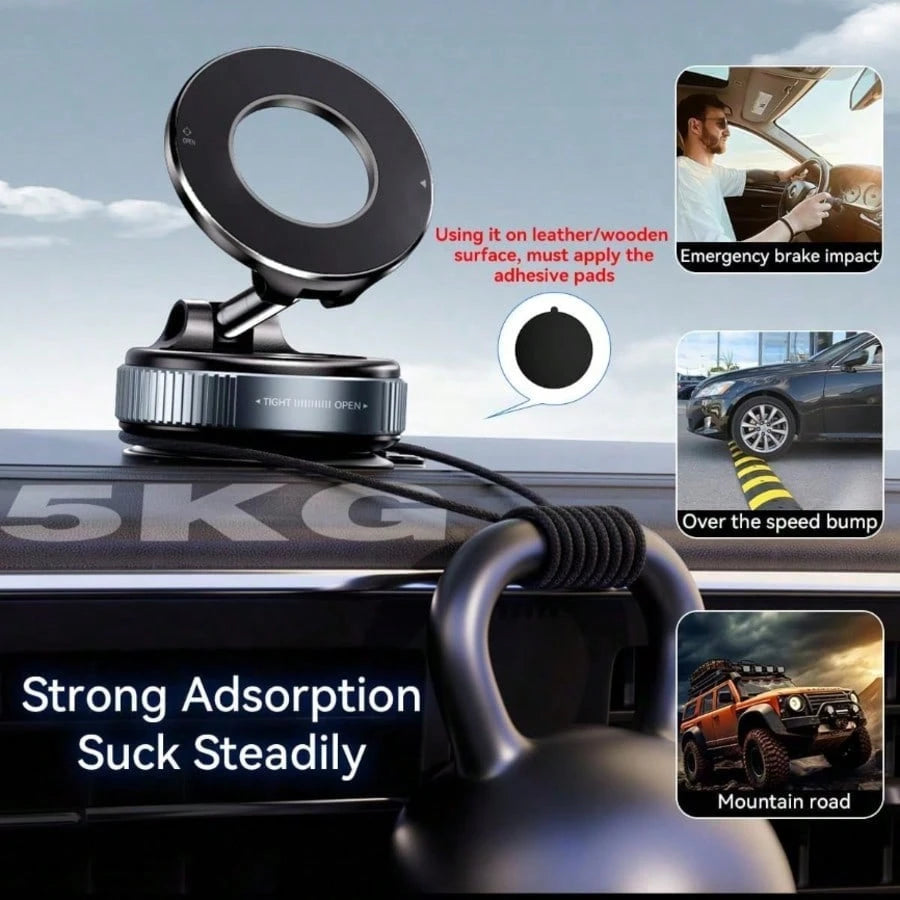 Strong Magnetic Leather Texture Car Phone Holder, 360° Rotating Suction Cup, UV-Resistant Epoxy Resin, Universal Dashboard Windshield Navigation Mount