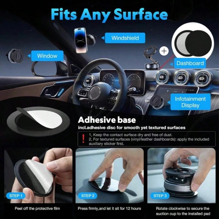 Strong Magnetic Leather Texture Car Phone Holder, 360° Rotating Suction Cup, UV-Resistant Epoxy Resin, Universal Dashboard Windshield Navigation Mount