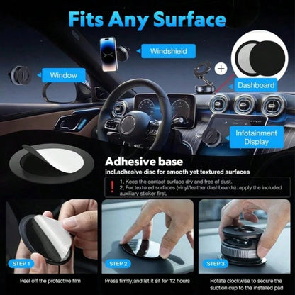 Strong Magnetic Leather Texture Car Phone Holder, 360° Rotating Suction Cup, UV-Resistant Epoxy Resin, Universal Dashboard Windshield Navigation Mount