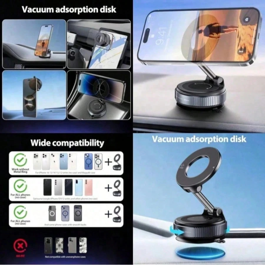 Strong Magnetic Leather Texture Car Phone Holder, 360° Rotating Suction Cup, UV-Resistant Epoxy Resin, Universal Dashboard Windshield Navigation Mount