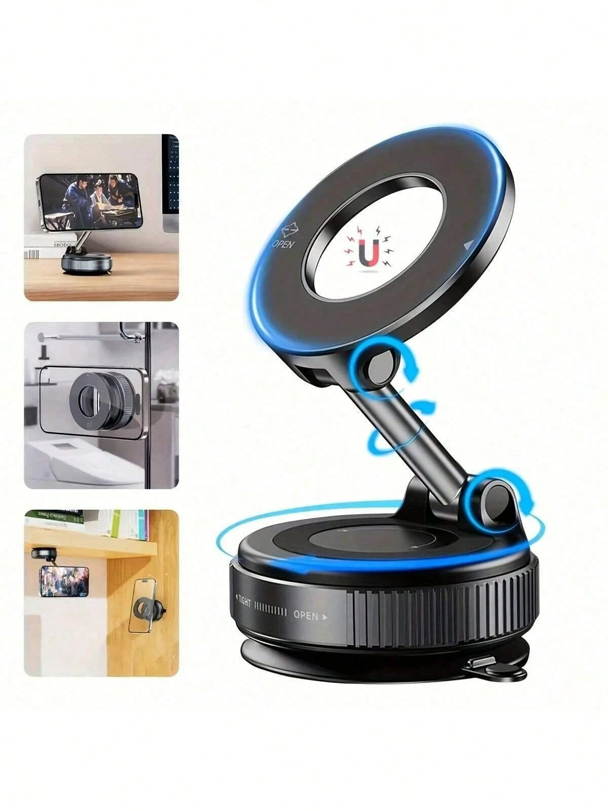Strong Magnetic Leather Texture Car Phone Holder, 360° Rotating Suction Cup, UV-Resistant Epoxy Resin, Universal Dashboard Windshield Navigation Mount