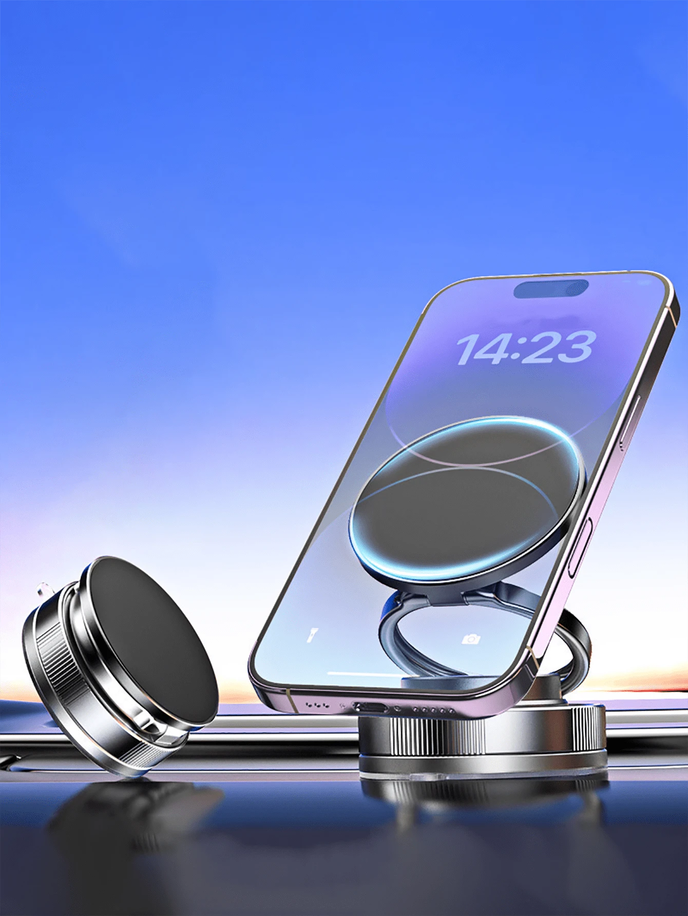 Strong Magnetic Leather Texture Car Phone Holder, 360° Rotating Suction Cup, UV-Resistant Epoxy Resin, Universal Dashboard Windshield Navigation Mount