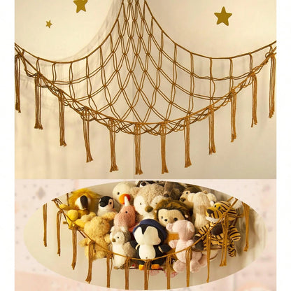 Stuffed Animal Storage Macrame Hammock, Large- Boho Room Decor Toy Storage- Corner Hanging Plushie Stuffed Animal Net Organizer