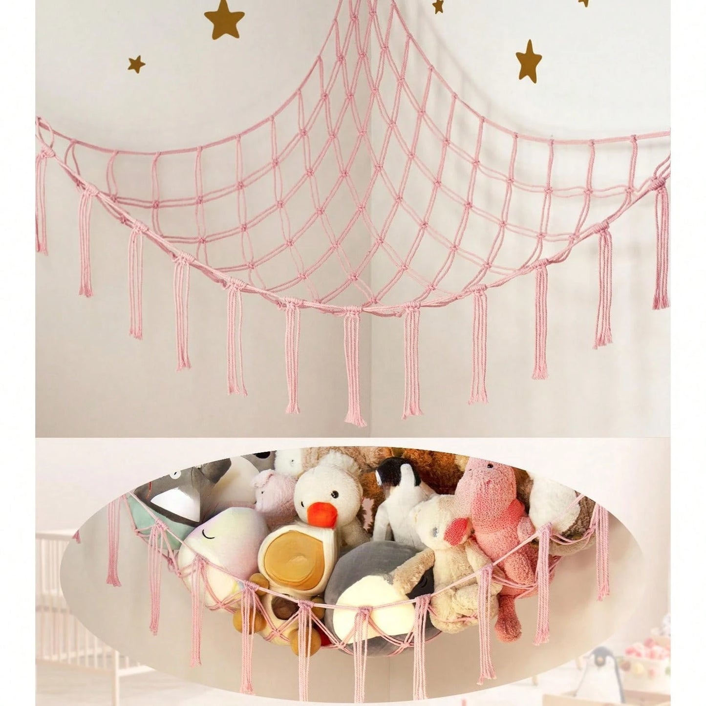 Stuffed Animal Storage Macrame Hammock, Large- Boho Room Decor Toy Storage- Corner Hanging Plushie Stuffed Animal Net Organizer