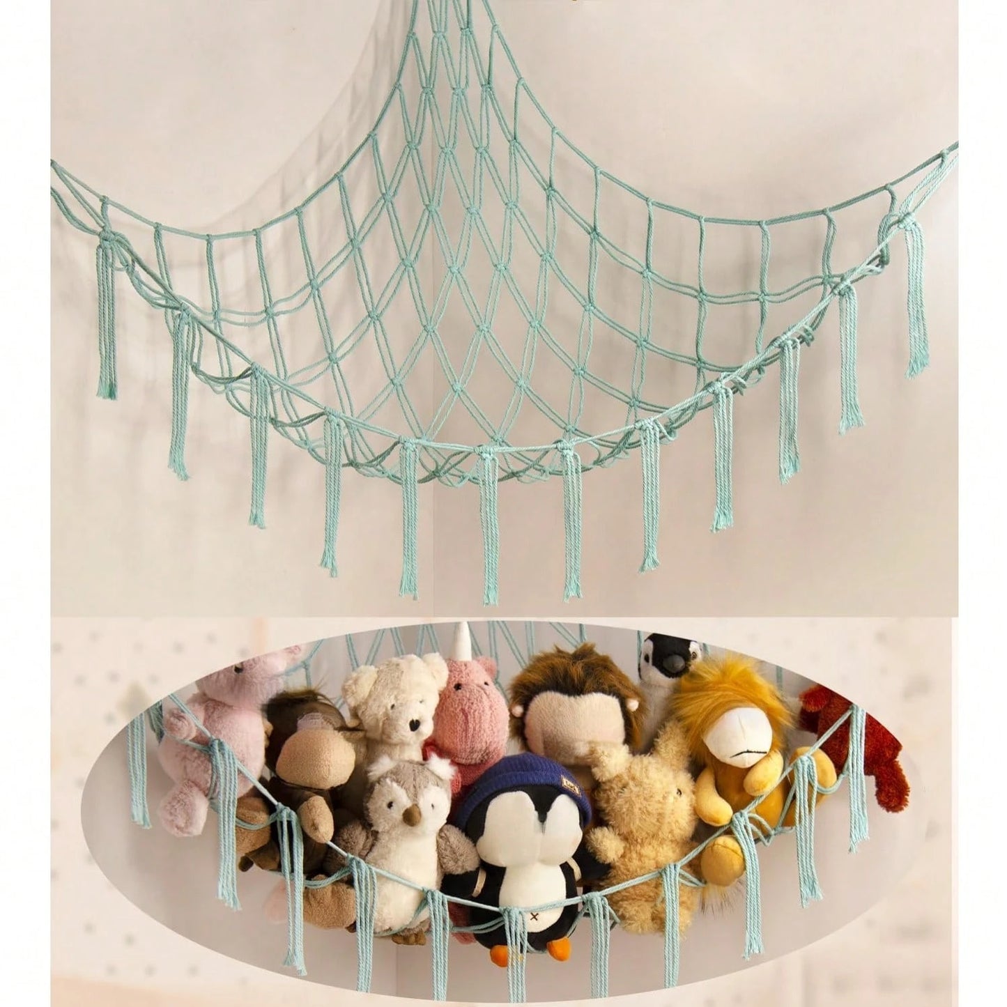 Stuffed Animal Storage Macrame Hammock, Large- Boho Room Decor Toy Storage- Corner Hanging Plushie Stuffed Animal Net Organizer