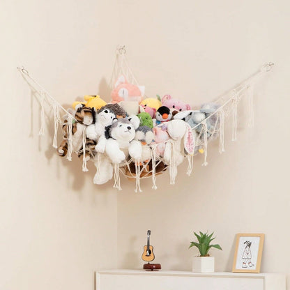 Stuffed Animal Storage Macrame Hammock, Large- Boho Room Decor Toy Storage- Corner Hanging Plushie Stuffed Animal Net Organizer