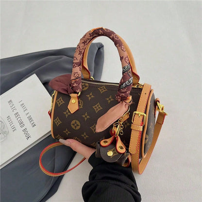 Stylish Coffee Apricot PU Women Bag With Detachable Strap & Pendant, Random Color Scarf, Perfect Gift For All Occasions