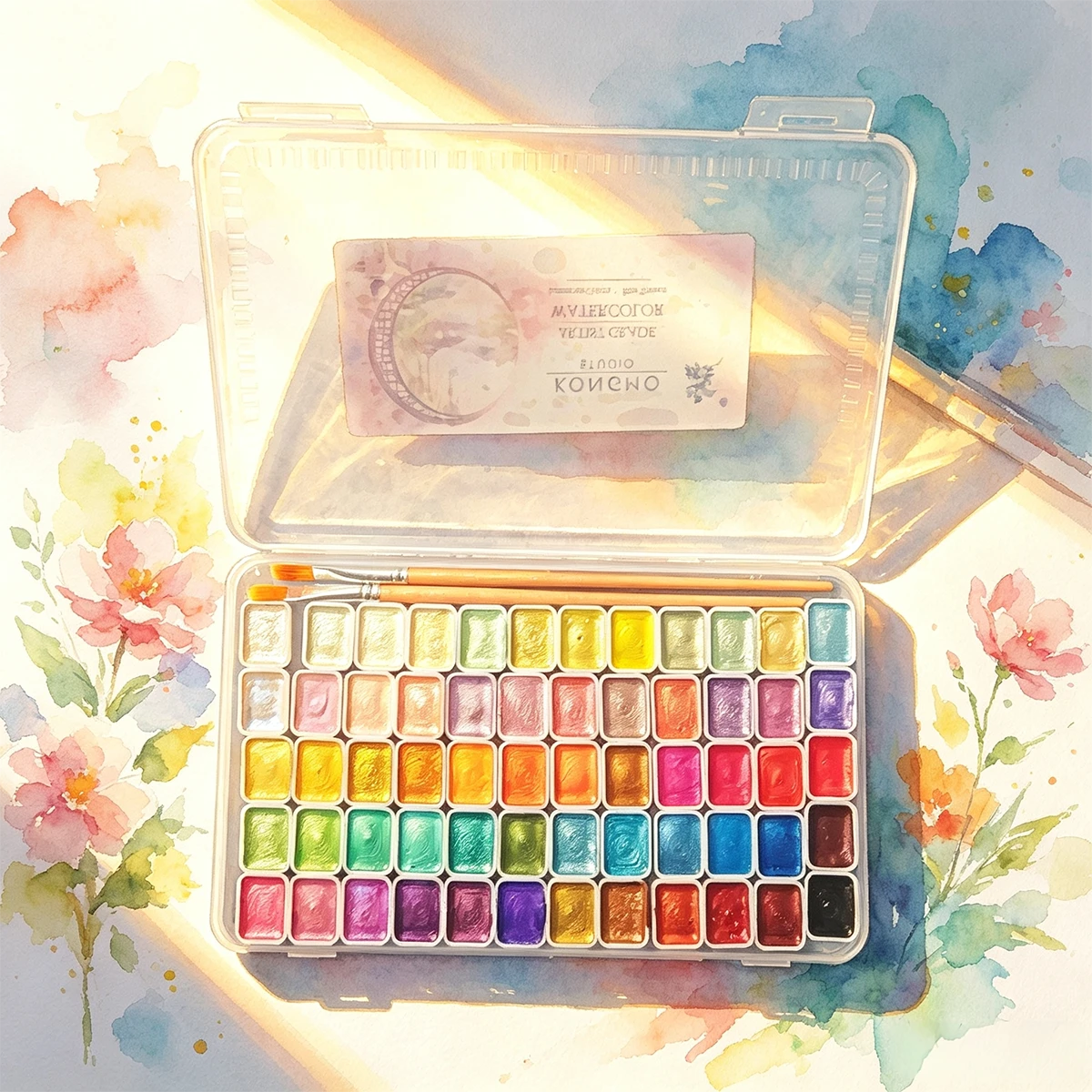 Suitable For Professional Artistic Use. 60-Color Solid Pearlescent Watercolor Set. Fine Texture, Even Coloring. Portable, Durable, Stylish. Ideal Gift For Doodling, Painting, And Daily DIY Projects.