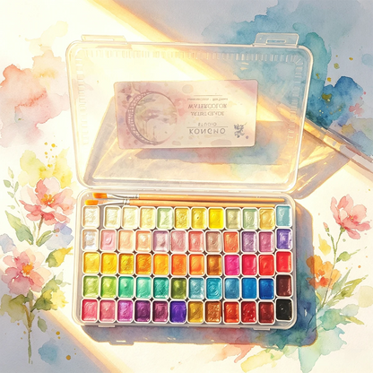 Suitable For Professional Artistic Use. 60-Color Solid Pearlescent Watercolor Set. Fine Texture, Even Coloring. Portable, Durable, Stylish. Ideal Gift For Doodling, Painting, And Daily DIY Projects.