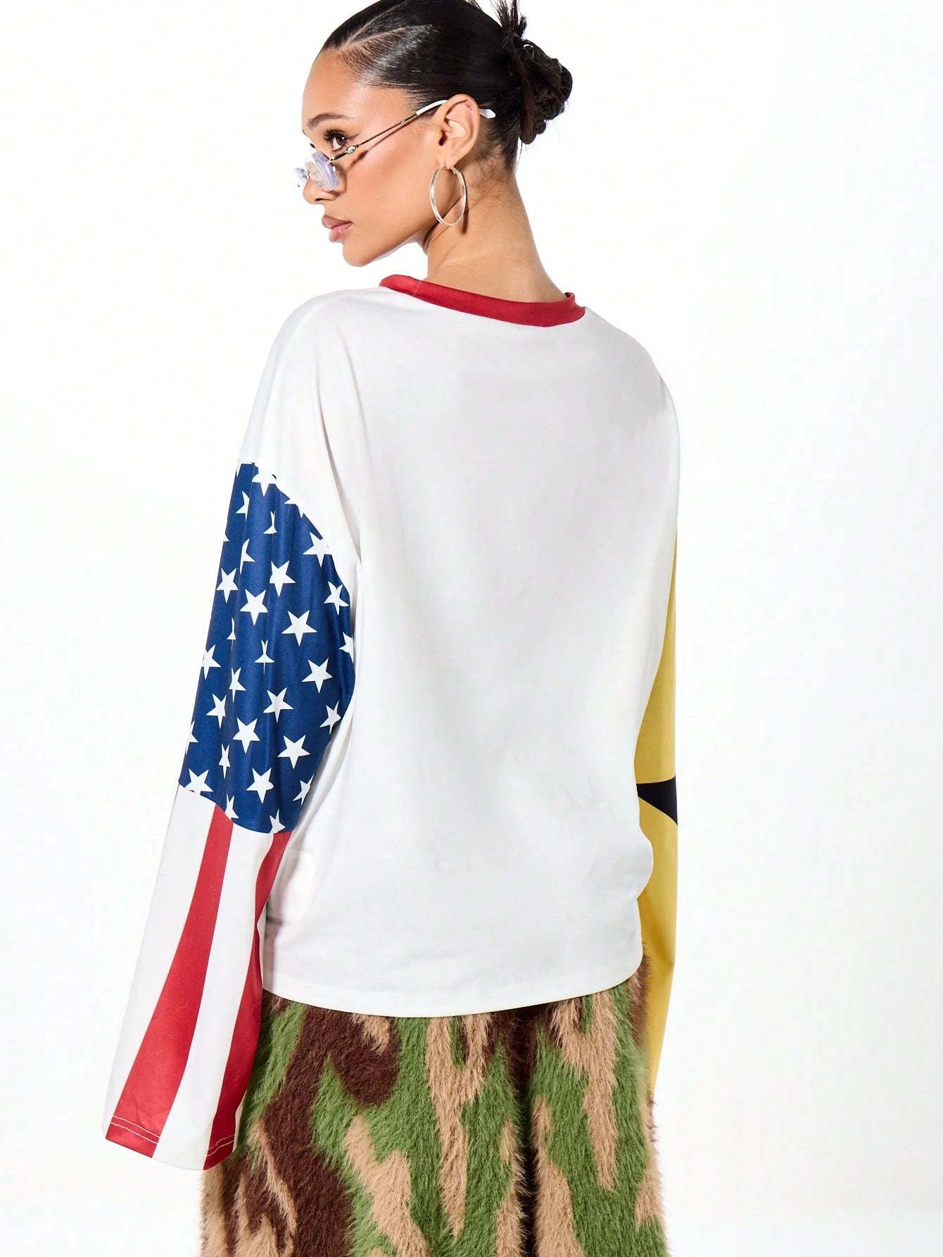 SUMWON WOMEN Outwest Dallas Texas Longhorn Crop Long Sleeve Graphic Western Americana T-Shirt