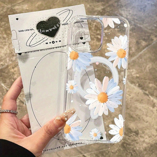 Sunset Daisy Pattern All Inclusive Charging Support Scratch Resistant Yellow Transparent For IPhone 16 Pro Max 15 Plus 14 13 12 11 XS Max Galaxy S25 Edge S24FE S23Plus S22 ULTRA + X Phone Case Case Gi