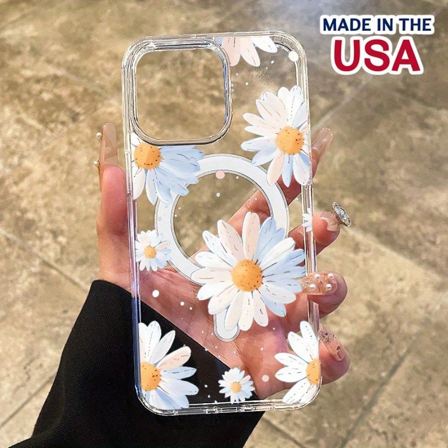 Sunset Daisy Pattern All Inclusive Charging Support Scratch Resistant Yellow Transparent For IPhone 16 Pro Max 15 Plus 14 13 12 11 XS Max Galaxy S25 Edge S24FE S23Plus S22 ULTRA + X Phone Case Case Gi