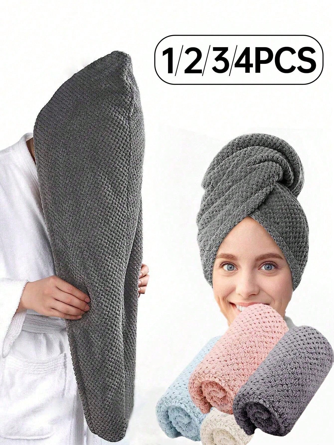 Super Soft Microfiber Towel, Quick Dry & Highly Absorbent, Suitable For Women And Girls, Gentle Care For Curly Or Damaged Hair, Solid Color Bath Accessory (1pc/4pcs Set), Hat, Shower Cap, Hair Salon H