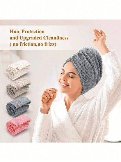 Super Soft Microfiber Towel, Quick Dry & Highly Absorbent, Suitable For Women And Girls, Gentle Care For Curly Or Damaged Hair, Solid Color Bath Accessory (1pc/4pcs Set), Hat, Shower Cap, Hair Salon H