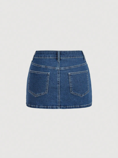 Sweetra Fashionable Casual Women Elegant Sleeveless Top Paired With Denim Skirt Suit