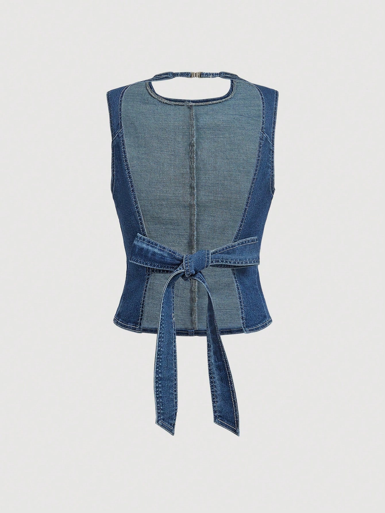 Sweetra Fashionable Casual Women Elegant Sleeveless Top Paired With Denim Skirt Suit