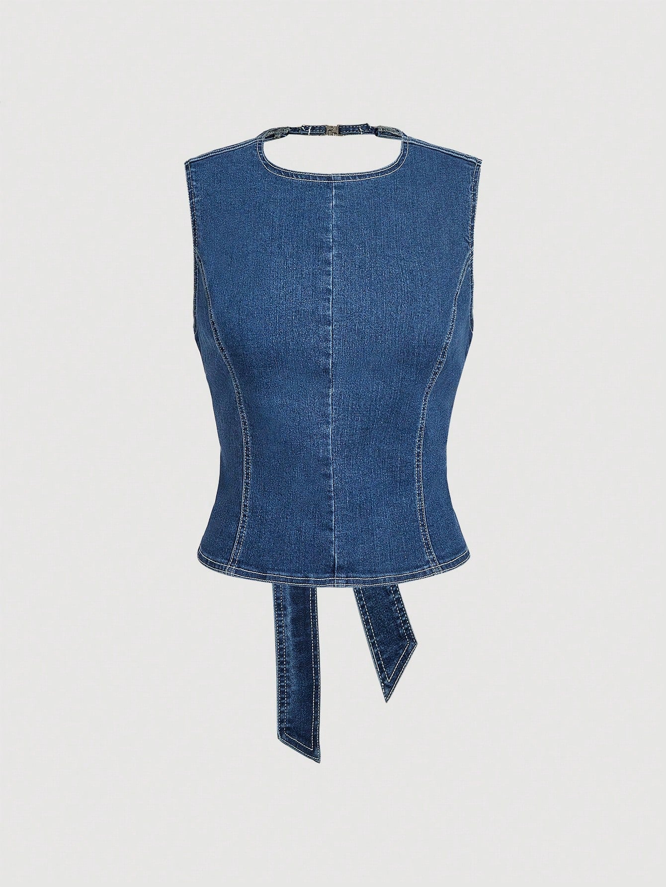 Sweetra Fashionable Casual Women Elegant Sleeveless Top Paired With Denim Skirt Suit