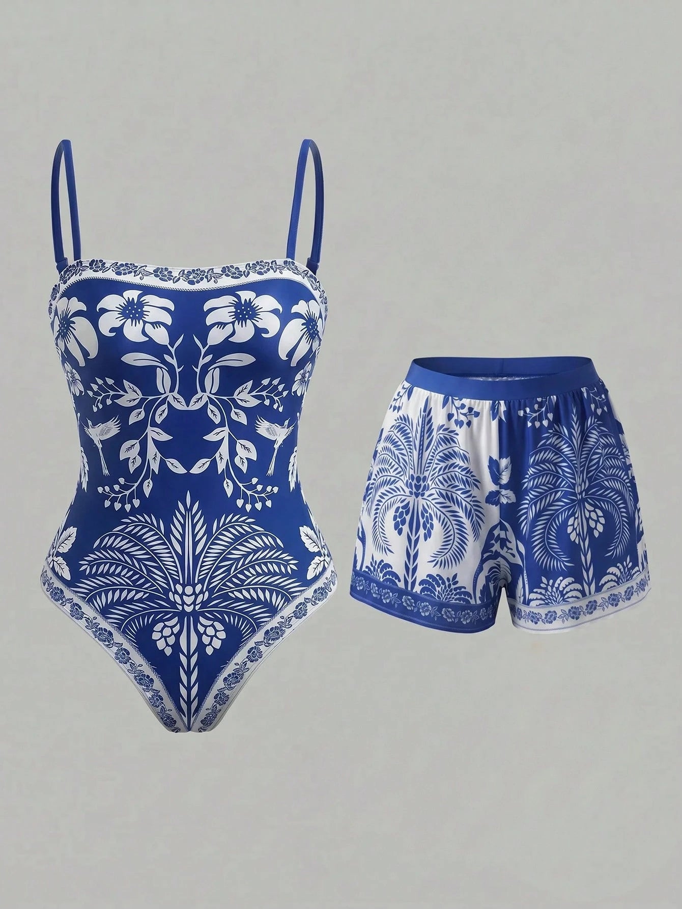 Swim Oasis Women's Floral Print One-Piece Swimsuit And Shorts, Suitable For Beach Vacation, Pool Party, Beach Party