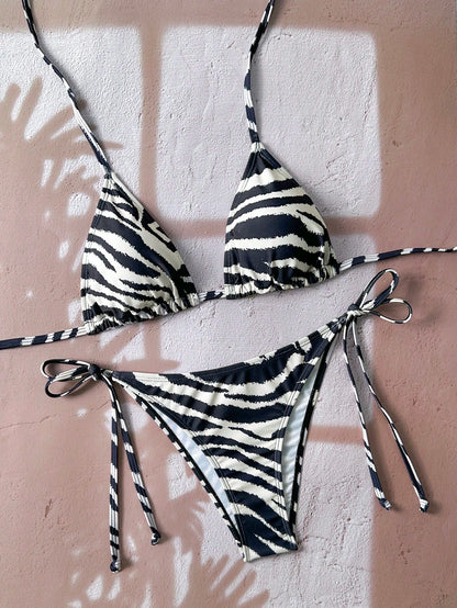 Swim Vcay Women's Zebra Print Swimwear Set For Summer Beach Vacation