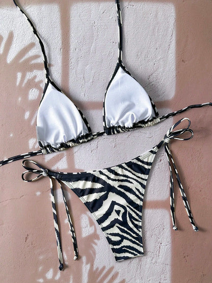 Swim Vcay Women's Zebra Print Swimwear Set For Summer Beach Vacation