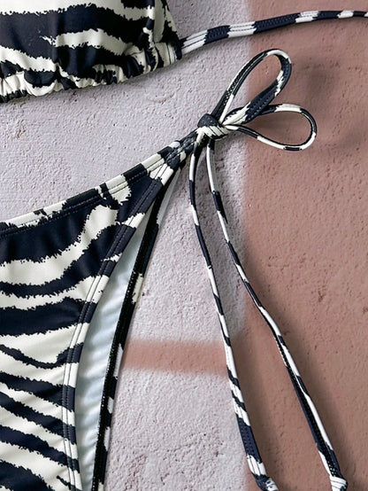Swim Vcay Women's Zebra Print Swimwear Set For Summer Beach Vacation