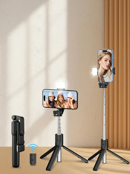 This Latest Model 170cm/69in Bluetooth Remote Control Selfie Stick With Phone Holder And LED Fill Light Is Made Of Alloy Material. It Is Suitable For Video Shooting, Life Recording And Travel. It Is A