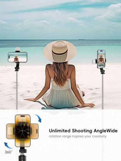 This Latest Model 170cm/69in Bluetooth Remote Control Selfie Stick With Phone Holder And LED Fill Light Is Made Of Alloy Material. It Is Suitable For Video Shooting, Life Recording And Travel. It Is A