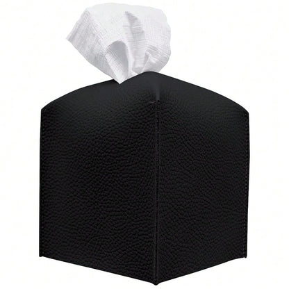 Tissue Box Cover, [Refined] Modern PU Leather Square Tissue Box Holder- Decorative Holder/Organizer For Bathroom Vanity Countertop, Ni