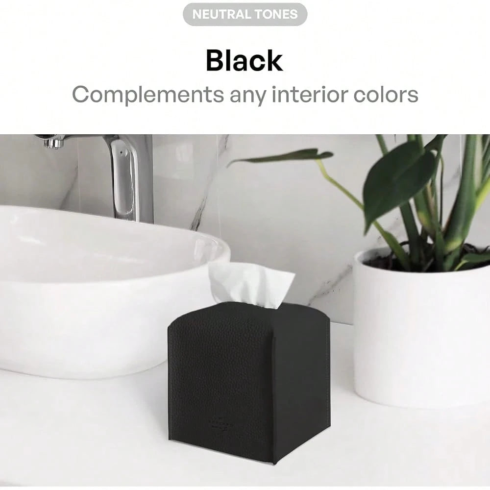 Tissue Box Cover, [Refined] Modern PU Leather Square Tissue Box Holder- Decorative Holder/Organizer For Bathroom Vanity Countertop, Ni