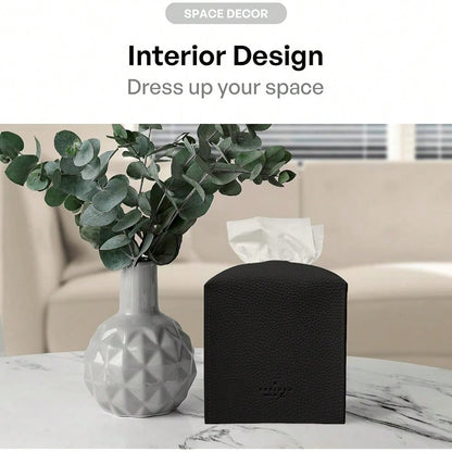 Tissue Box Cover, [Refined] Modern PU Leather Square Tissue Box Holder- Decorative Holder/Organizer For Bathroom Vanity Countertop, Ni